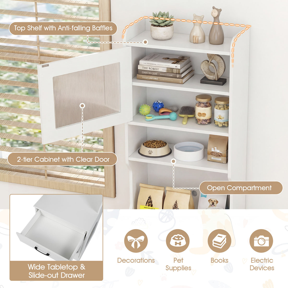 152 cm Tall Cat Litter Box Enclosure with Adjustable LED Light-White
