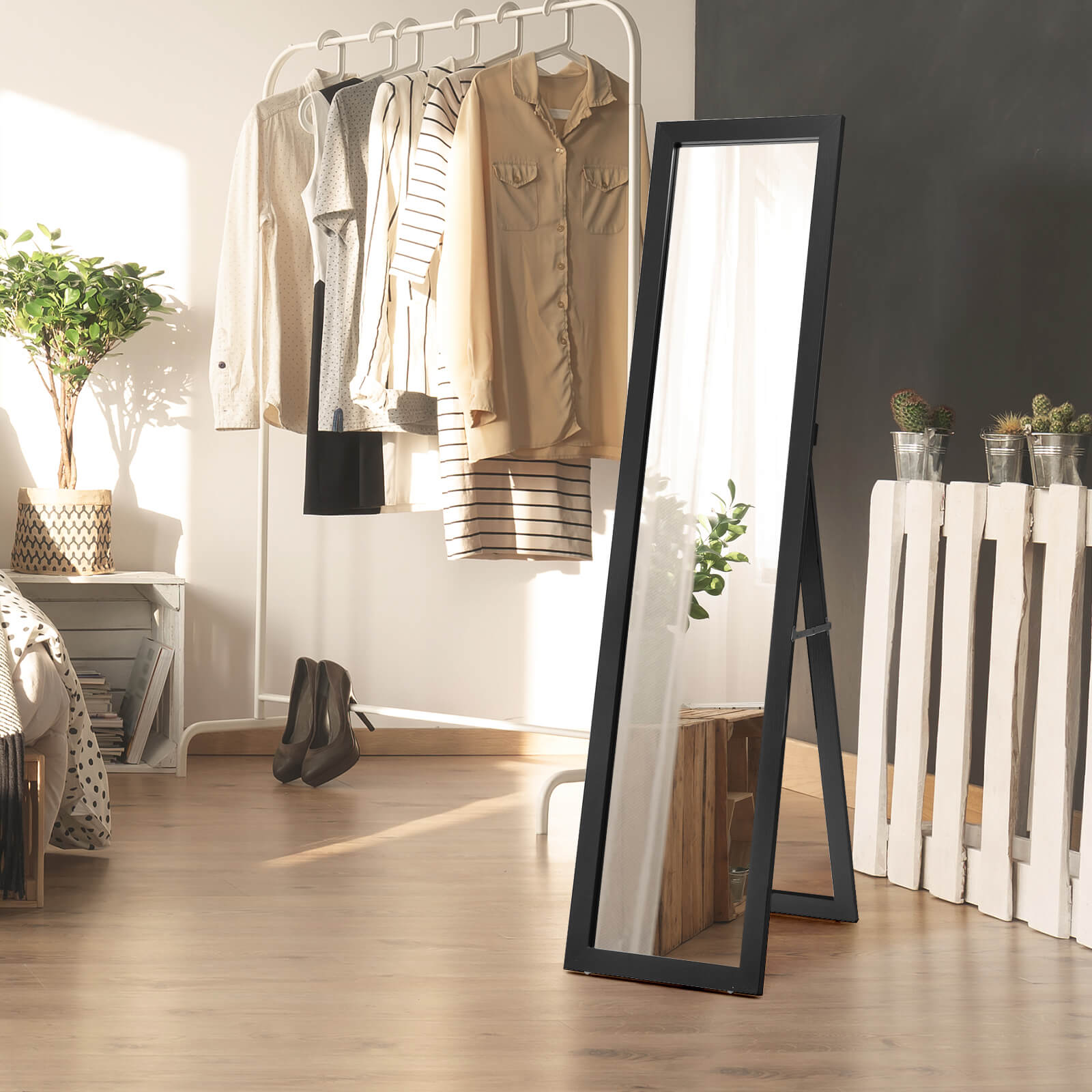 153 x 37 cm Wooden Frame Rectangle Full Length Mirror-Black