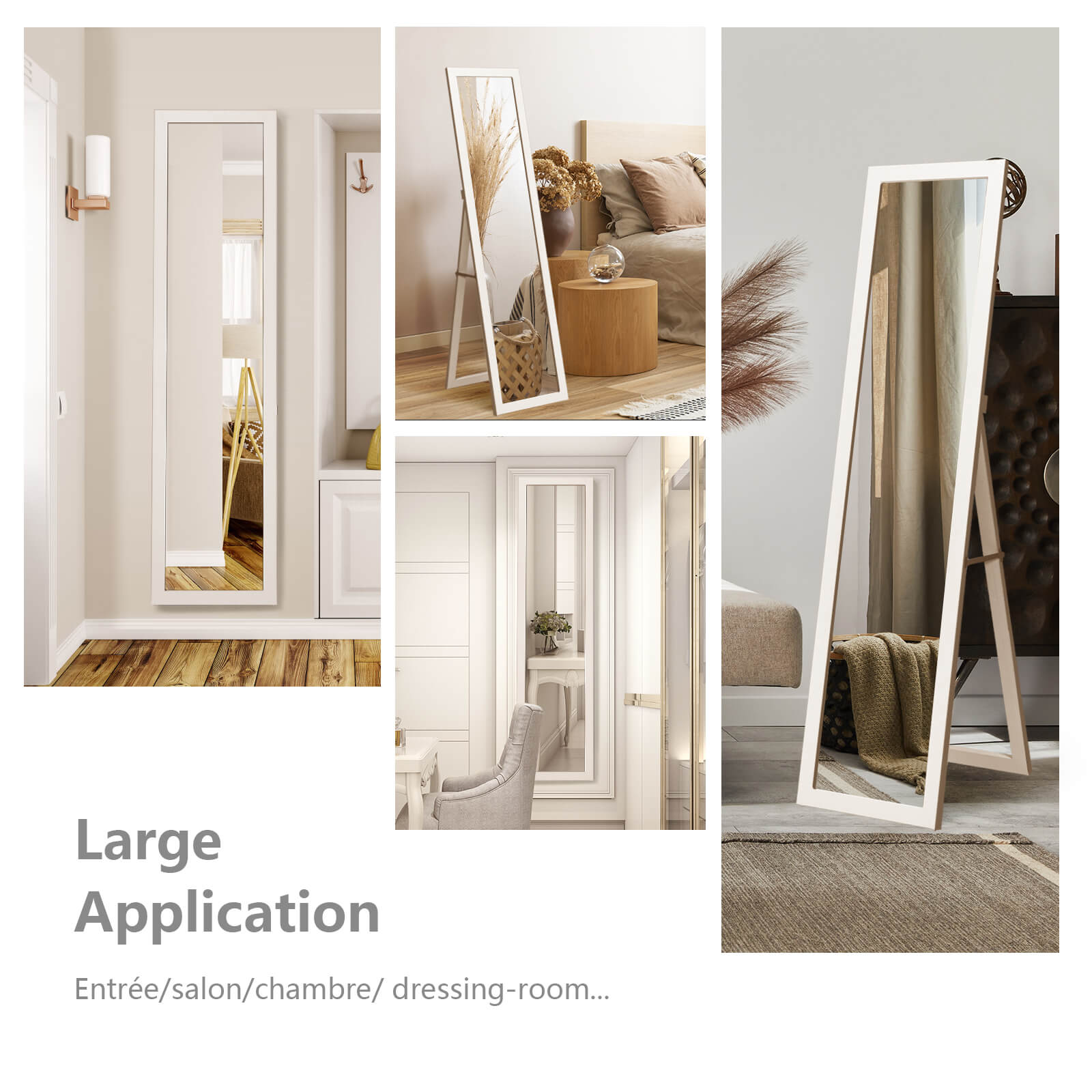 153 x 37 cm Wooden Frame Rectangle Full Length Mirror-White