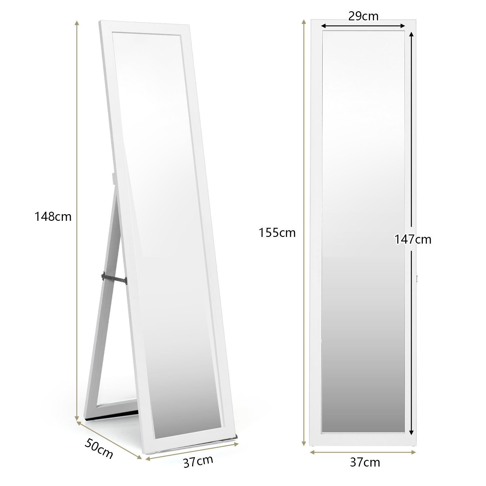 153 x 37 cm Wooden Frame Rectangle Full Length Mirror-White