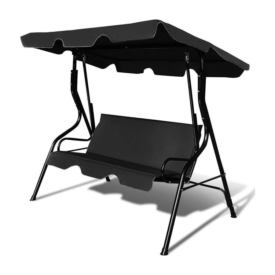 Garden Patio Metal Swing 3 Seater Lounger-Black