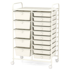 15 Drawer Rolling Storage Cart with 4 Wheels for Beauty Salon-White