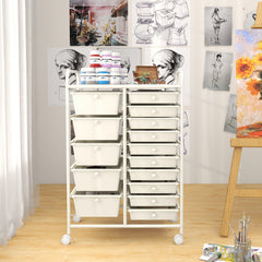15 Drawer Rolling Storage Cart with 4 Wheels for Beauty Salon-White