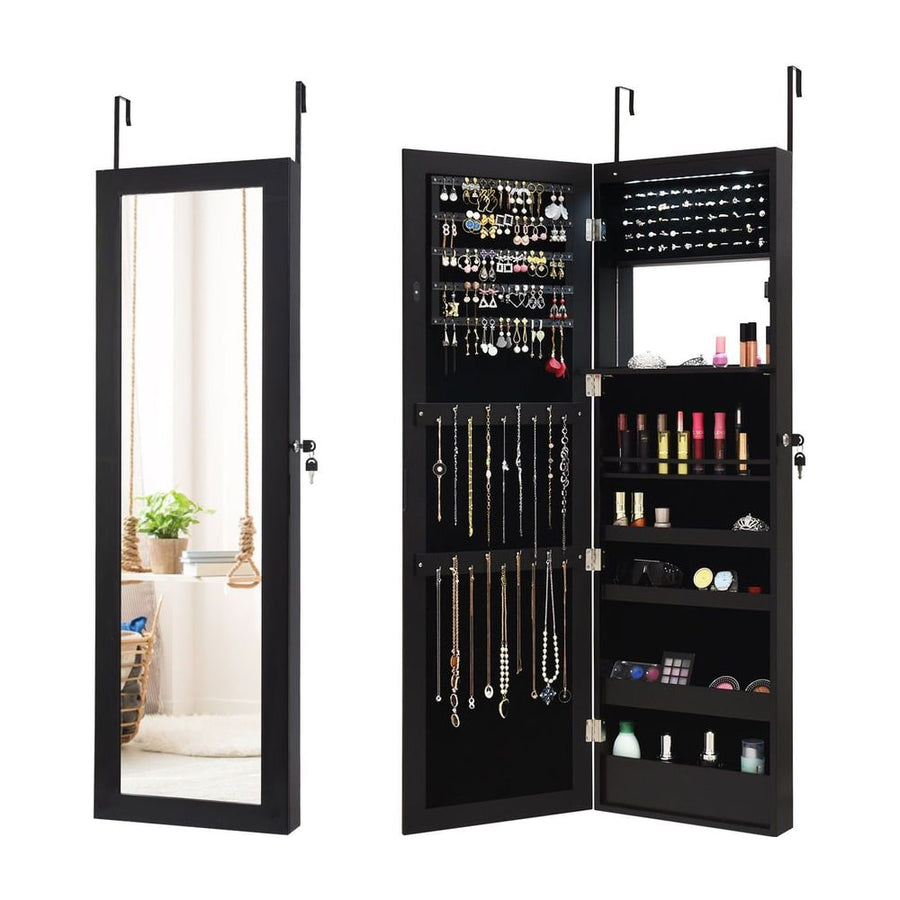 120cm Full Length Lockable Mirror Jewelry Cabinet with 15 LEDs-Black