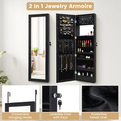 120cm Full Length Lockable Mirror Jewelry Cabinet with 15 LEDs-Black