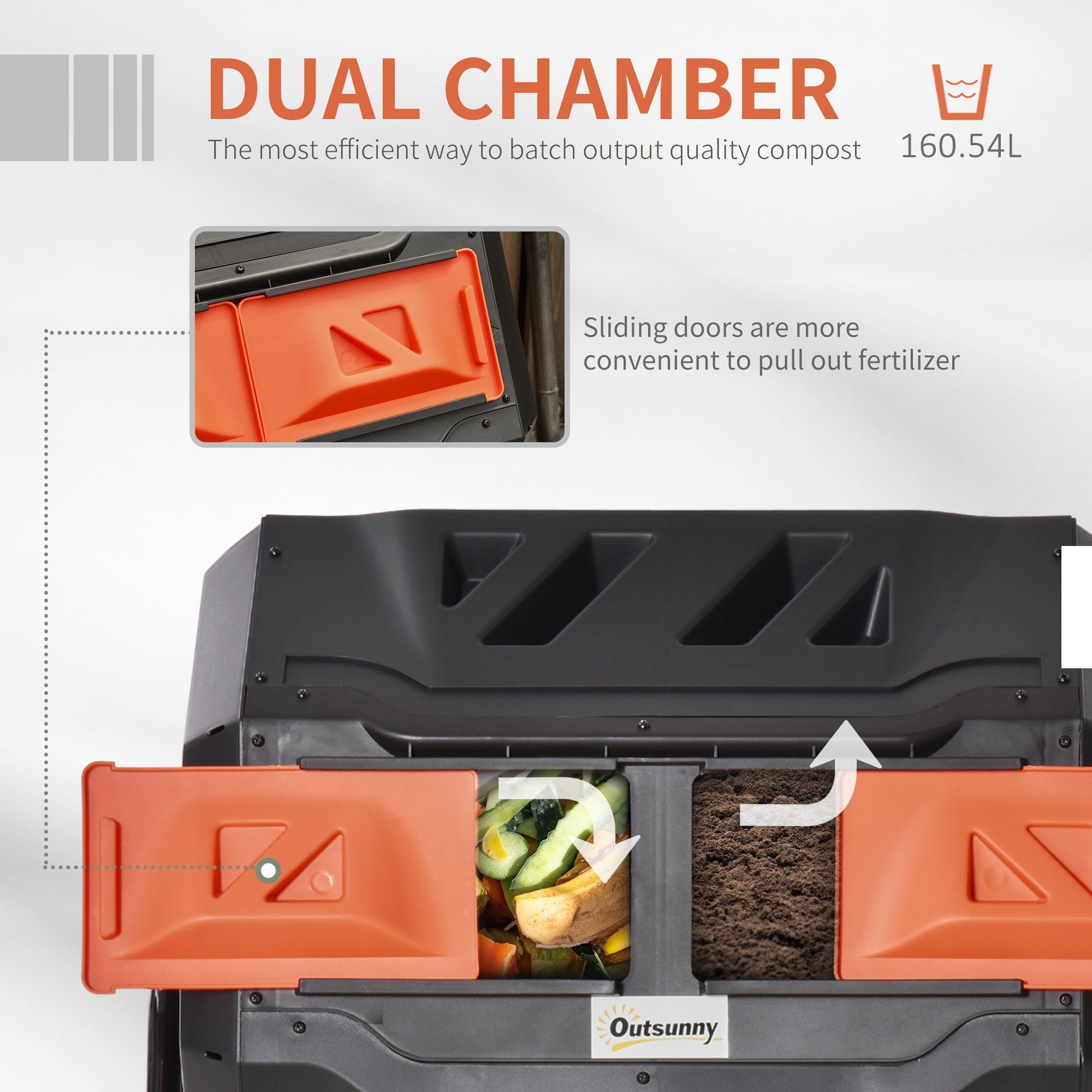 Outsunny 160L 360 Rotating Dual Chamber Composter - Orange