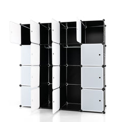 16 Cube Cabinet Storage Organizer with 2 Clothes Hanging Rails -Black & White