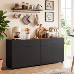 160 cm Buffet Cabinet with Push-to-Open Doors & 2 Drawers for Dining Room-Black