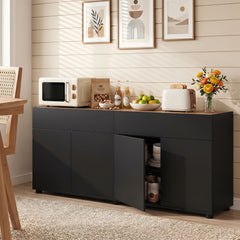 160 cm Buffet Cabinet with Push-to-Open Doors & 2 Drawers for Dining Room-Black