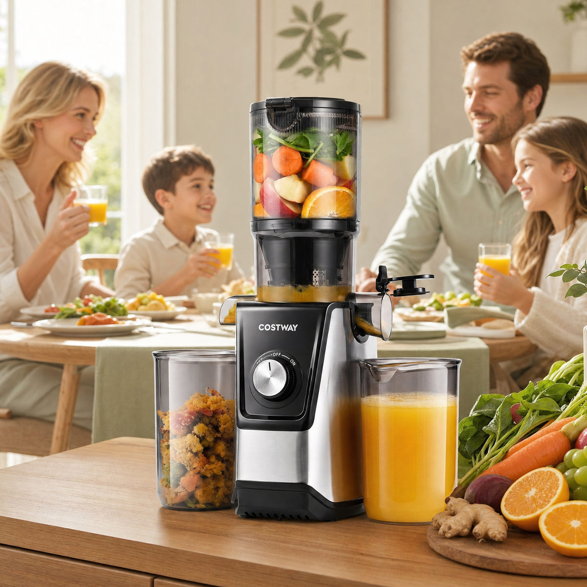 160W Cold Press Juicer w/ Dual Outlets & Wide Chute for Whole Fruits Vegetables-Black