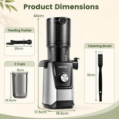 160W Cold Press Juicer w/ Dual Outlets & Wide Chute for Whole Fruits Vegetables-Black