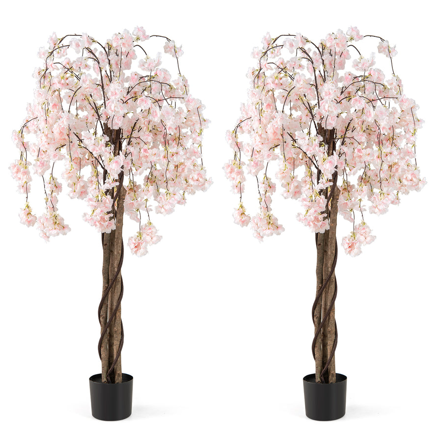 163CM Tall Artificial Cherry Blossom Tree with Flowers Set of 2-White