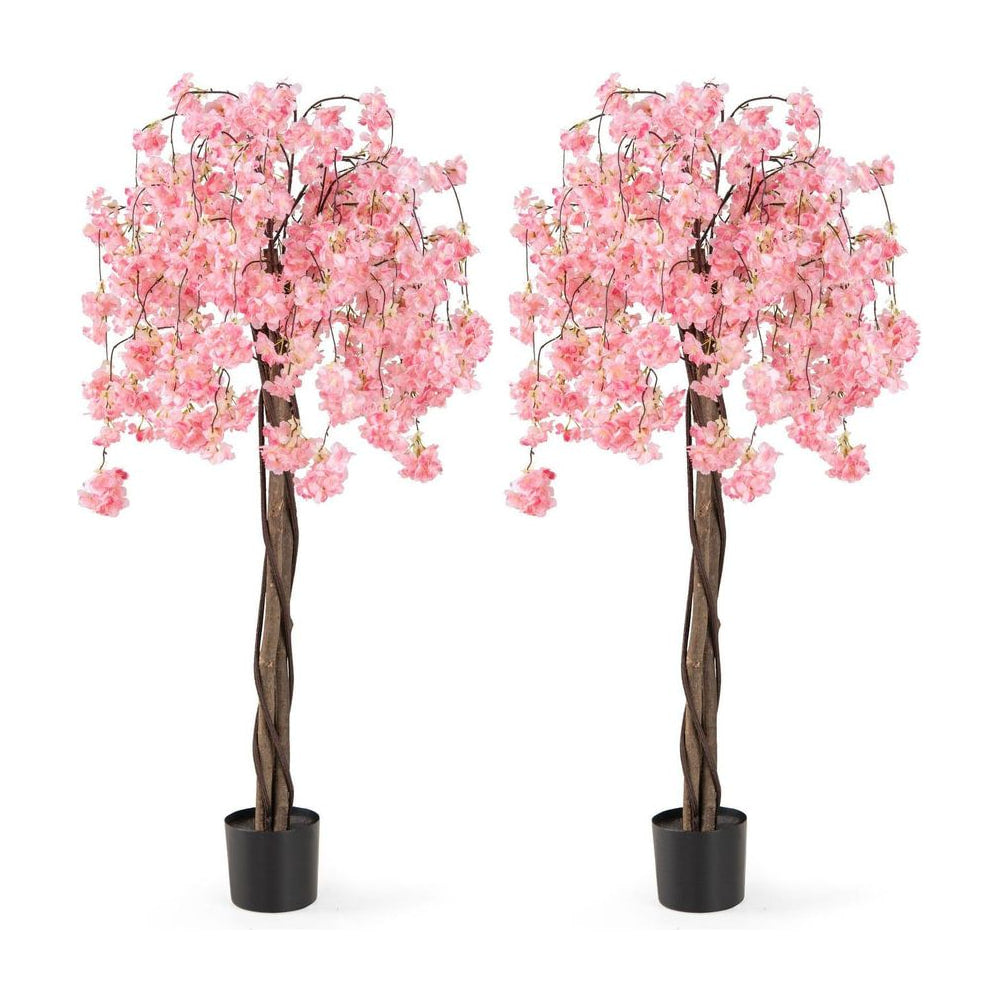 163CM Tall Artificial Cherry Blossom Tree set of two with pink flowers in black pots