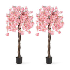163CM Tall Artificial Cherry Blossom Tree set of two with pink flowers in black pots
