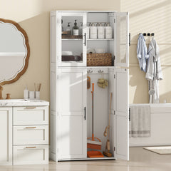 168CM Tall Freestanding Cleaning Tool Cabinet with Doors and Shelves-White