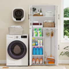 168CM Tall Freestanding Cleaning Tool Cabinet with Doors and Shelves-White
