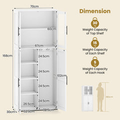 168CM Tall Freestanding Cleaning Tool Cabinet with Doors and Shelves-White