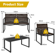 4 Piece Patio Furniture Set with Loveseat Single Chairs and Table