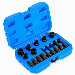 16pcs Impact Brake Caliper Socket Set displayed inside a bright blue plastic carry case