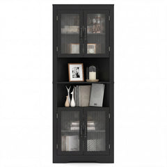 171cm Tall Space-saving Corner Cabinet with 4 Tempered Glass Doors and Adjustable Shelves-Black