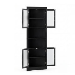 171cm Tall Space-saving Corner Cabinet with 4 Tempered Glass Doors and Adjustable Shelves-Black
