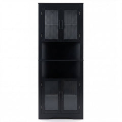 171cm Tall Space-saving Corner Cabinet with 4 Tempered Glass Doors and Adjustable Shelves-Black