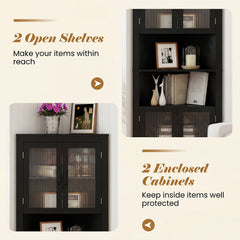 171cm Tall Space-saving Corner Cabinet with 4 Tempered Glass Doors and Adjustable Shelves-Black