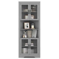 171cm Tall Space-saving Corner Cabinet with 4 Tempered Glass Doors and Adjustable Shelves-Grey