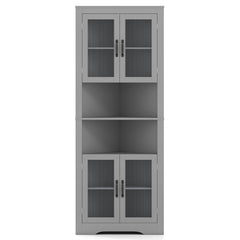 171cm Tall Space-saving Corner Cabinet with 4 Tempered Glass Doors and Adjustable Shelves-Grey