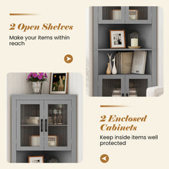 171cm Tall Space-saving Corner Cabinet with 4 Tempered Glass Doors and Adjustable Shelves-Grey