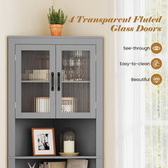 171cm Tall Space-saving Corner Cabinet with 4 Tempered Glass Doors and Adjustable Shelves-Grey