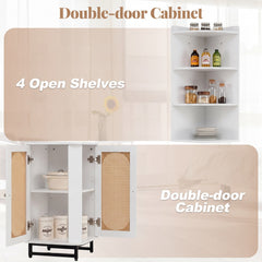 172 cm Tall PE Rattan Corner Cabinet with 2 Doors and 4 Open Shelves-White