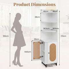172 cm Tall PE Rattan Corner Cabinet with 2 Doors and 4 Open Shelves-White