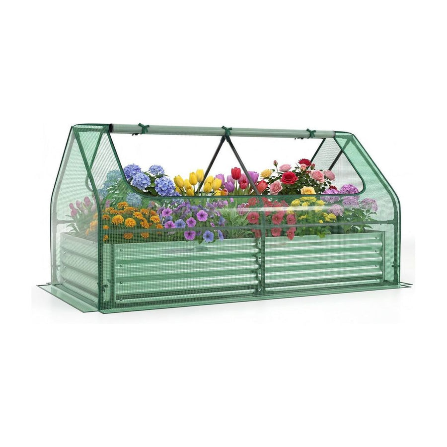 174 x 84 x 30 cm Raised Garden Bed with Cover-Green