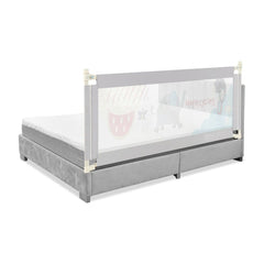 175CM Baby Bed Rail Guard attached to a grey divan bed
