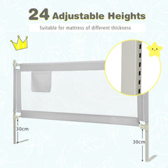 Close-up of the grey bed guardrail showing adjustable height feature