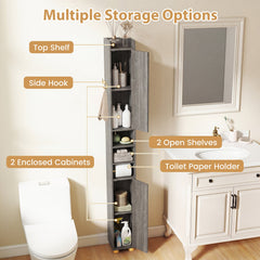 176.5cm Tall Storage Organizer with 2 Doors and Adjustable Shelves-Grey