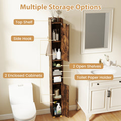 176.5cm Tall Storage Organizer with 2 Doors and Adjustable Shelves-Rustic Brown