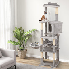 176 cm Multi-level Cat Tree with Hammock Jumping Platforms and Hanging Toys