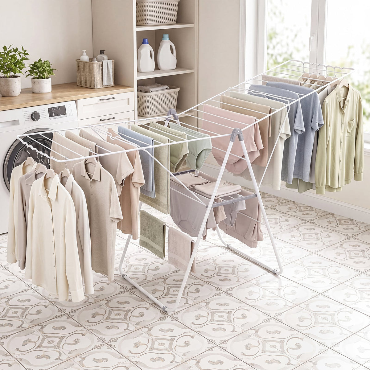 178 cm Clothes Drying Rack with 11-Level Adjustable Height Heavy-duty Metal Laundry Rack-White