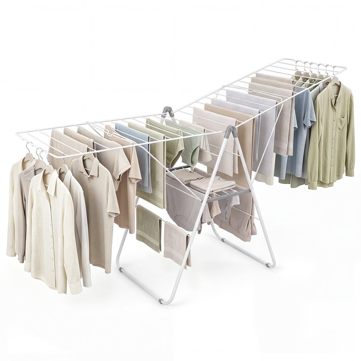 178 cm Clothes Drying Rack with 11-Level Adjustable Height Heavy-duty Metal Laundry Rack-White