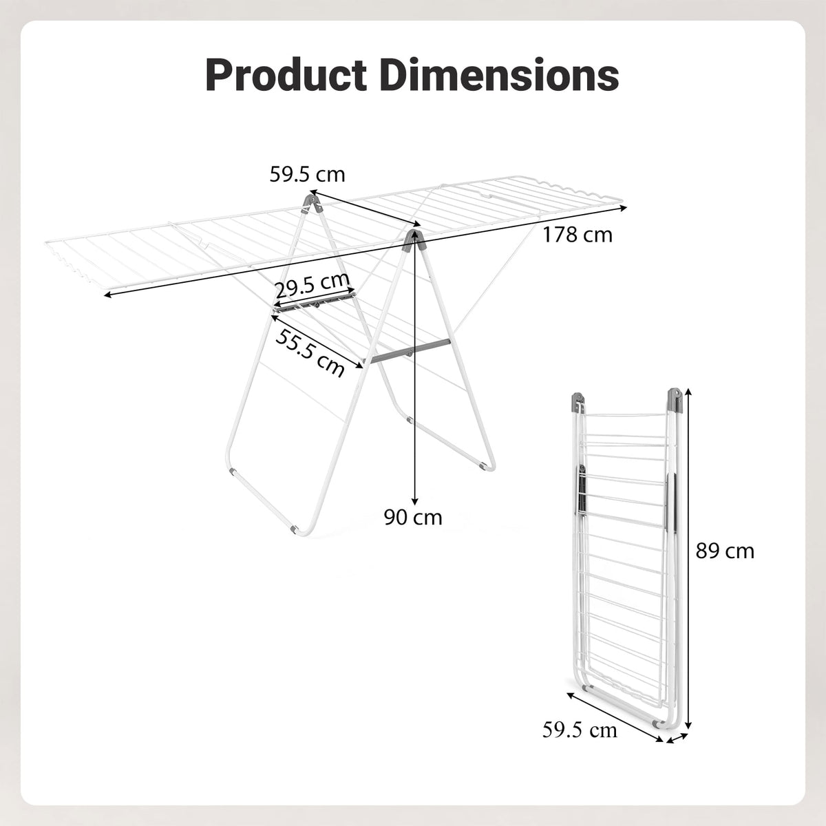 178 cm Clothes Drying Rack with 11-Level Adjustable Height Heavy-duty Metal Laundry Rack-White
