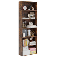178cm 6-Tier Bookcase Display Rack with Foot Pads-Rustic Brown