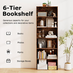 178cm 6-Tier Bookcase Display Rack with Foot Pads-Rustic Brown