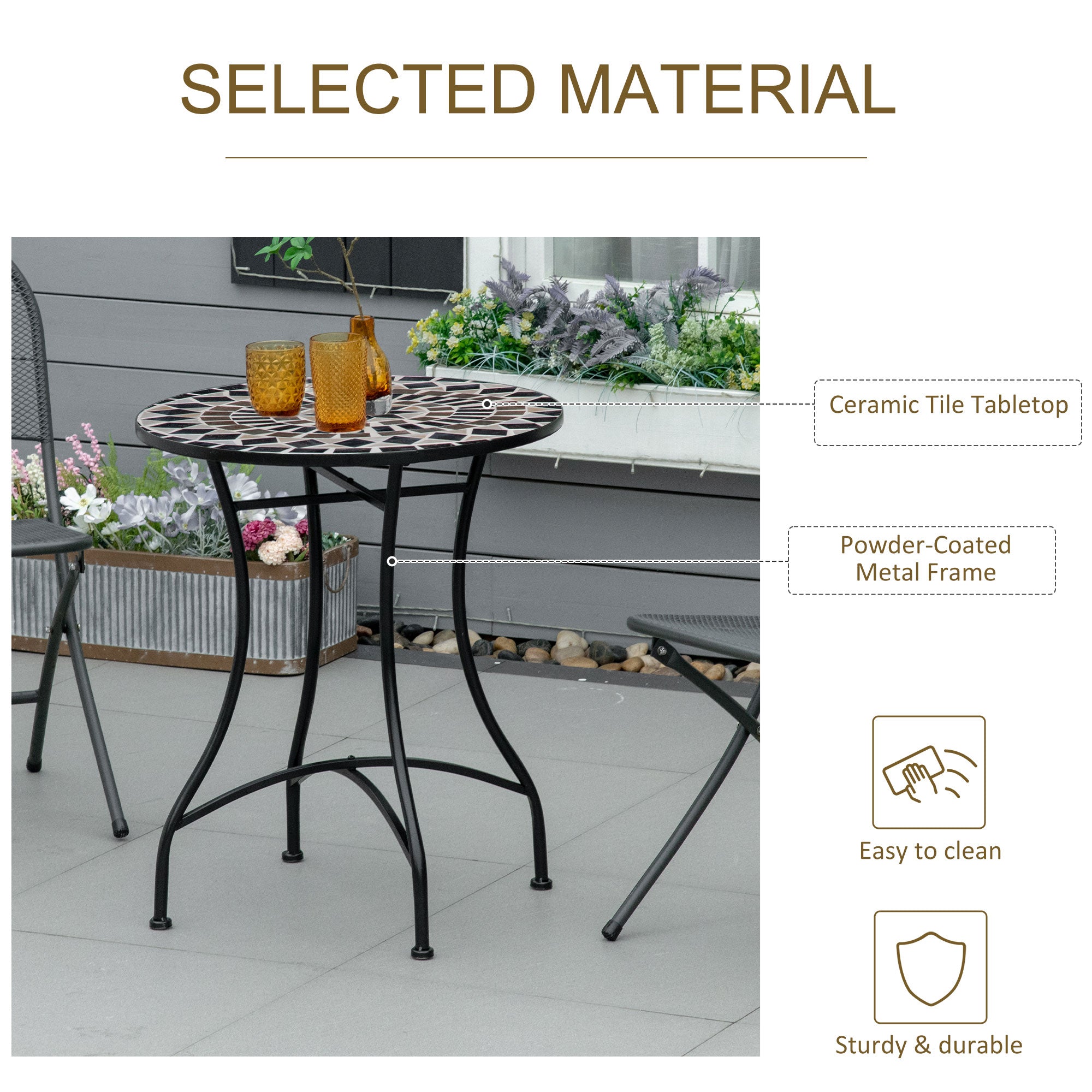 Outsunny 60cm Mosaic Outdoor Patio Table - Black