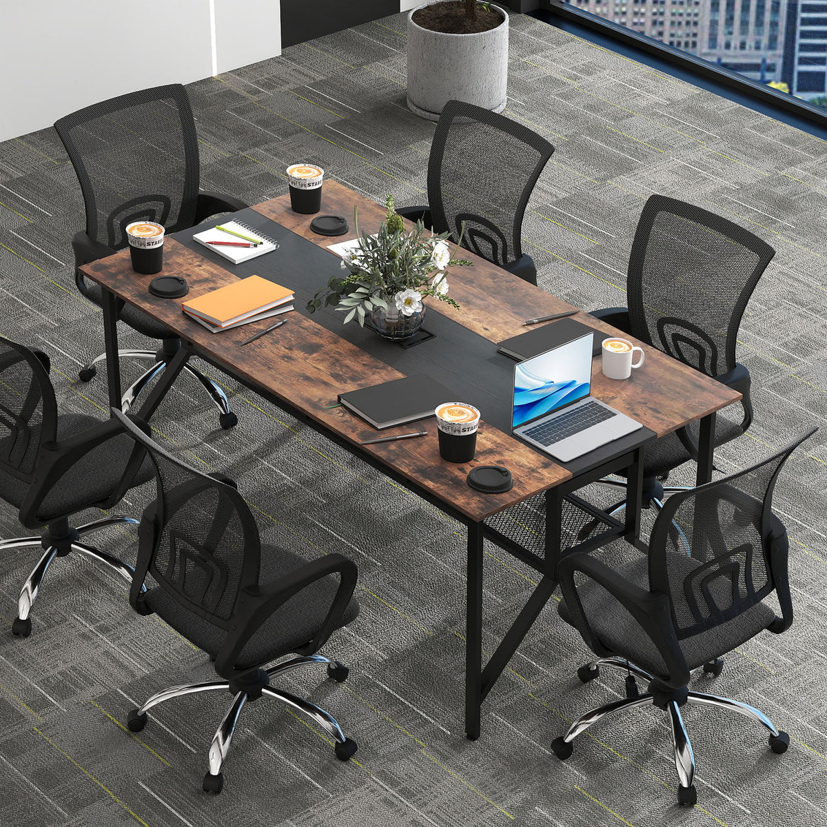 180 CM Conference Table Large Meeting Table for 6-8 People-Rustic Brown