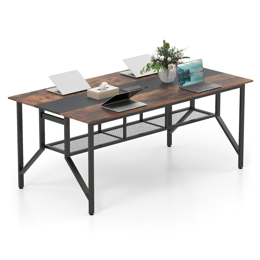 180 CM Conference Table Large Meeting Table for 6-8 People-Rustic Brown