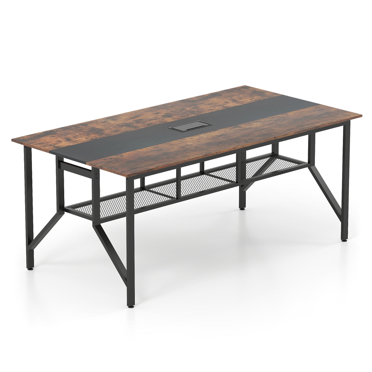 180 CM Conference Table Large Meeting Table for 6-8 People-Rustic Brown