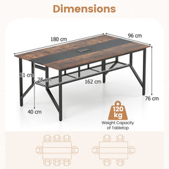 180 CM Conference Table Large Meeting Table for 6-8 People-Rustic Brown