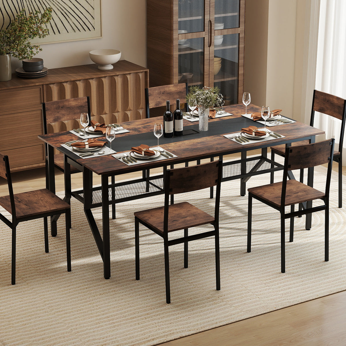 180 CM Conference Table Large Meeting Table for 6-8 People-Rustic Brown